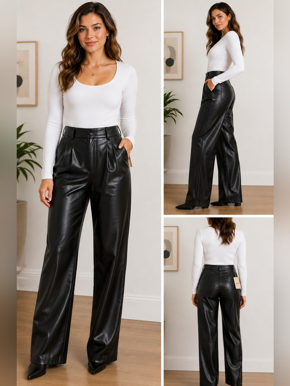 MOTHER Faux Leather Pleated Wide Leg Pants Size 24 NWT